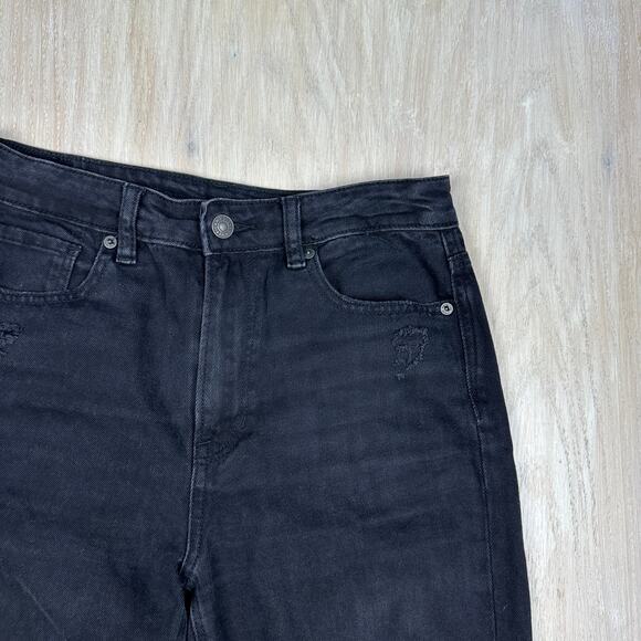 American Eagle Black Mom Jean Dark Wash High Rise Distressed Denim Jeans 4 - Picture 3 of 15